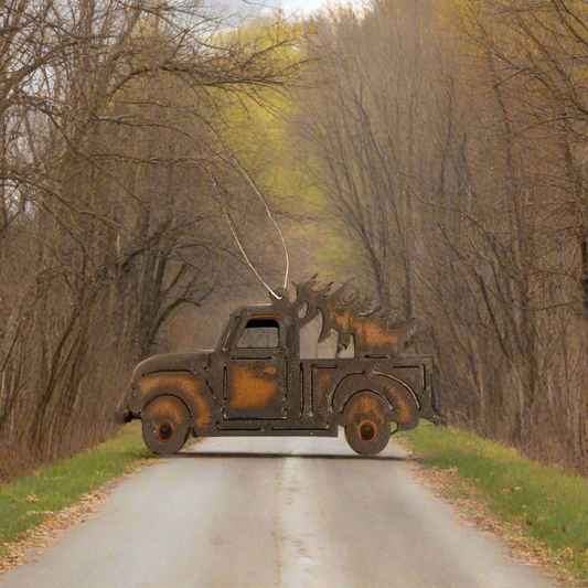 Vintage Truck with Pine Tree Rustic Metal Ornament