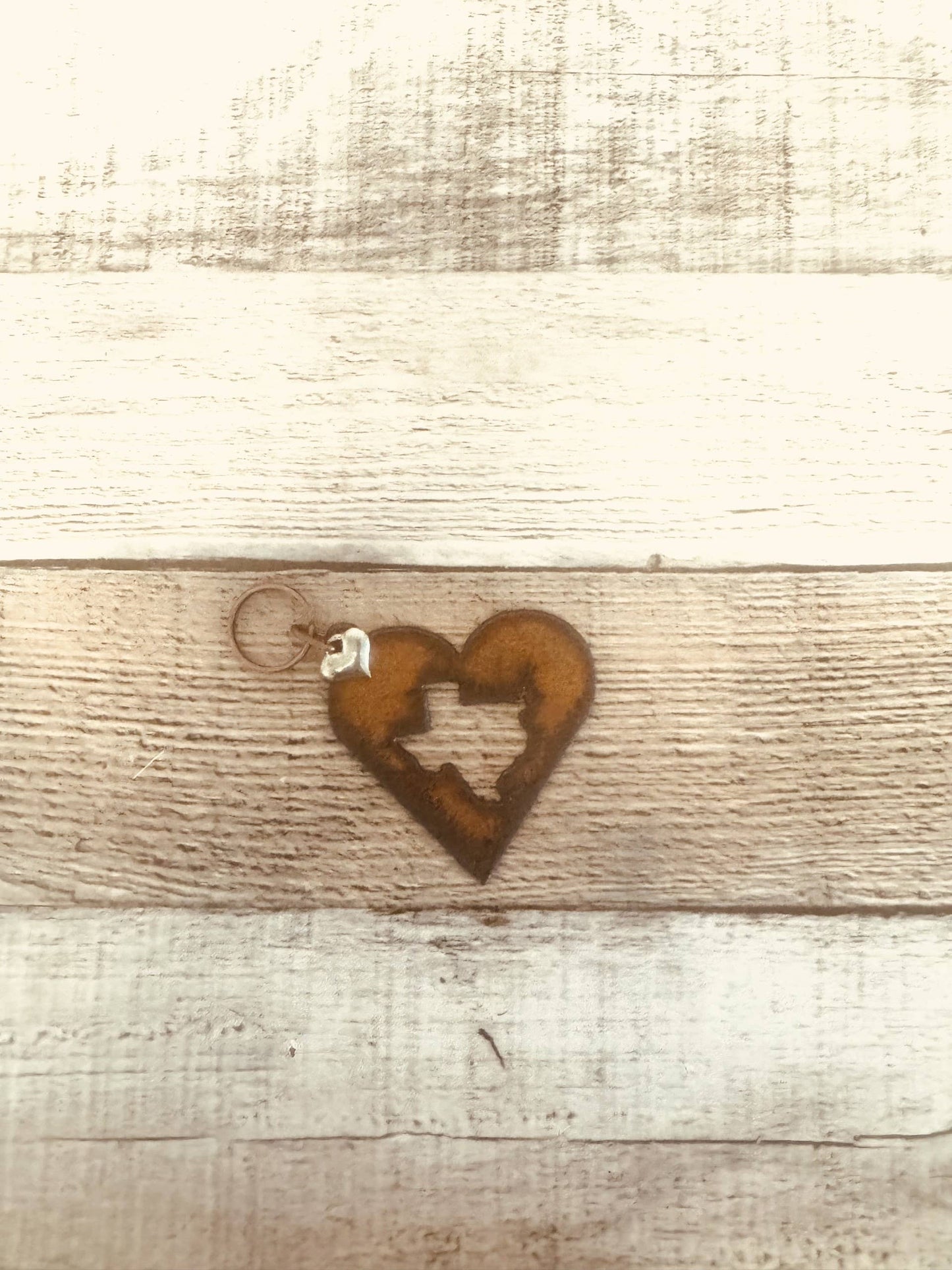 Heart with Texas Cutout Rustic Metal Keychain Texas Gift