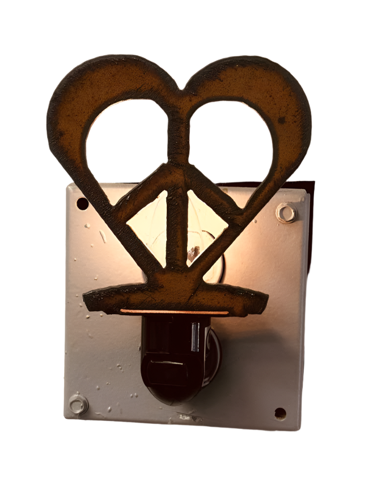 Heart with Peace Symbol Rustic Metal Night Light Image