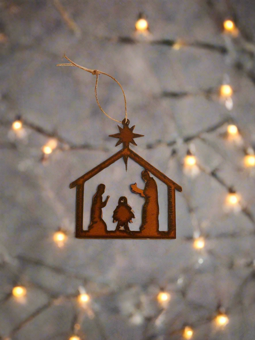 Nativity Rustic Iron Metal Christmas Ornament