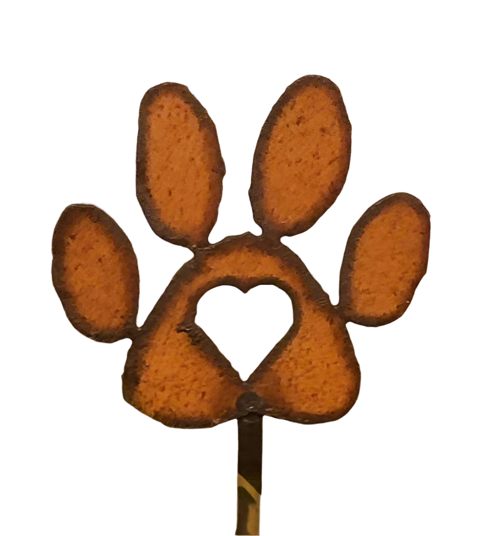 Dog Paw with Heart Rusty Garden Plant Stake