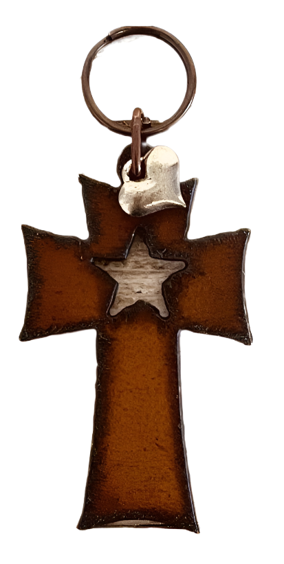 Cross with Star Keychain rustic Religious Gift