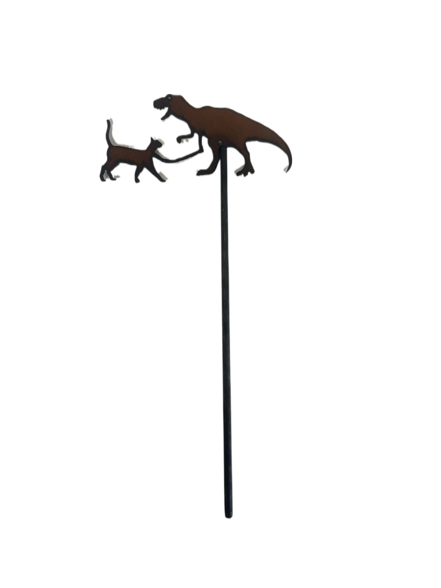 T-Rex with Kitty Cat Garden Plant Stake