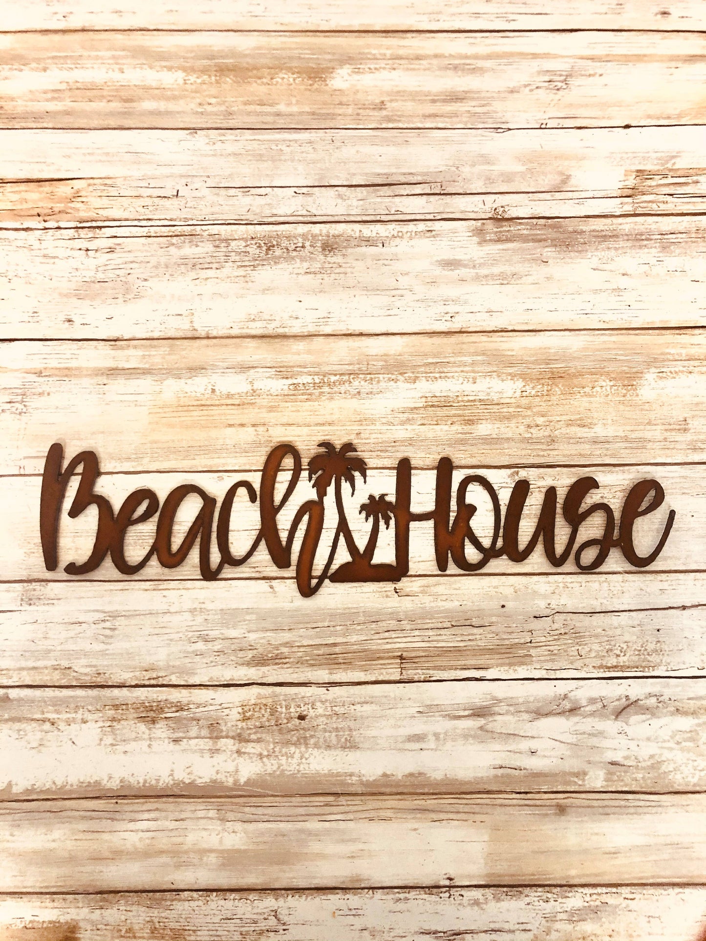 Beach House with Palm Trees Single Line Nautical  Ocean Sign