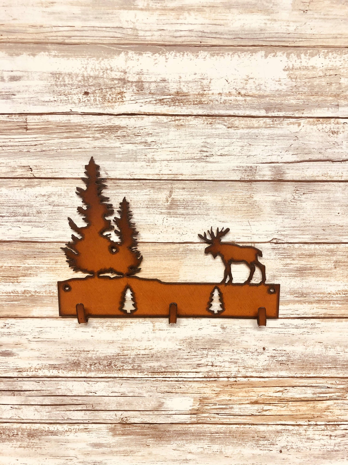 Moose and Double Pine Tree Triple Lodge Key Hook