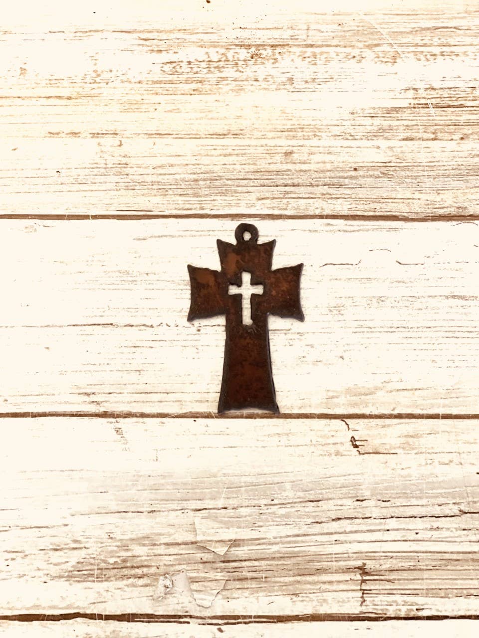 Cross With Cross Charm Rustic Metal Pendant