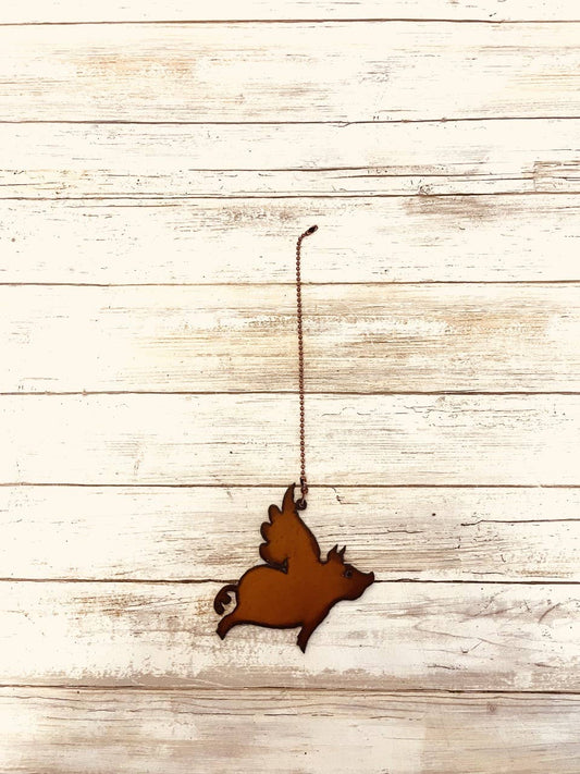 Flying Pig Fan Pull Rustic Metal Decor