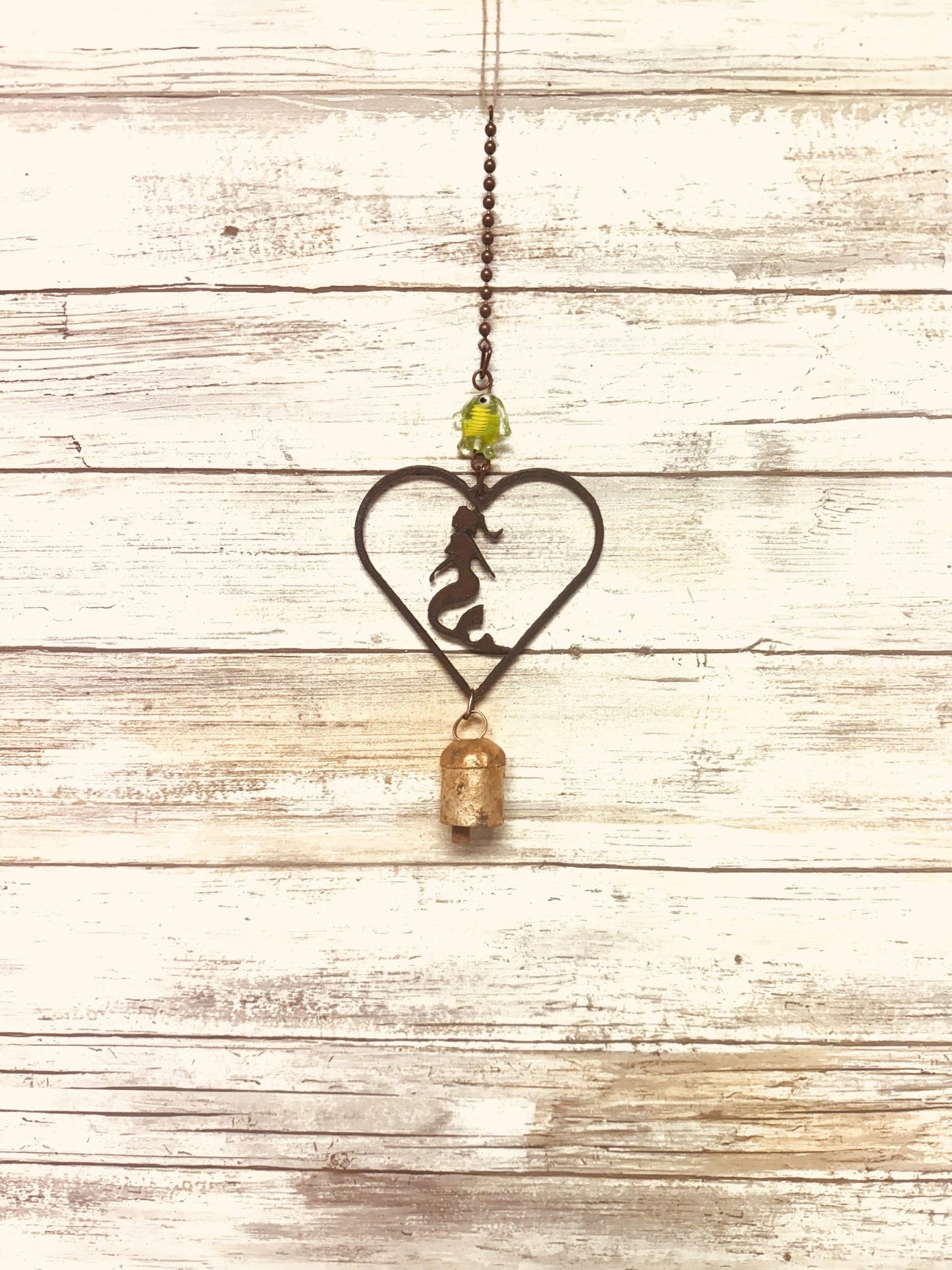 Heart Outline with Mermaid Nautical Rustic Garden Chime Bell