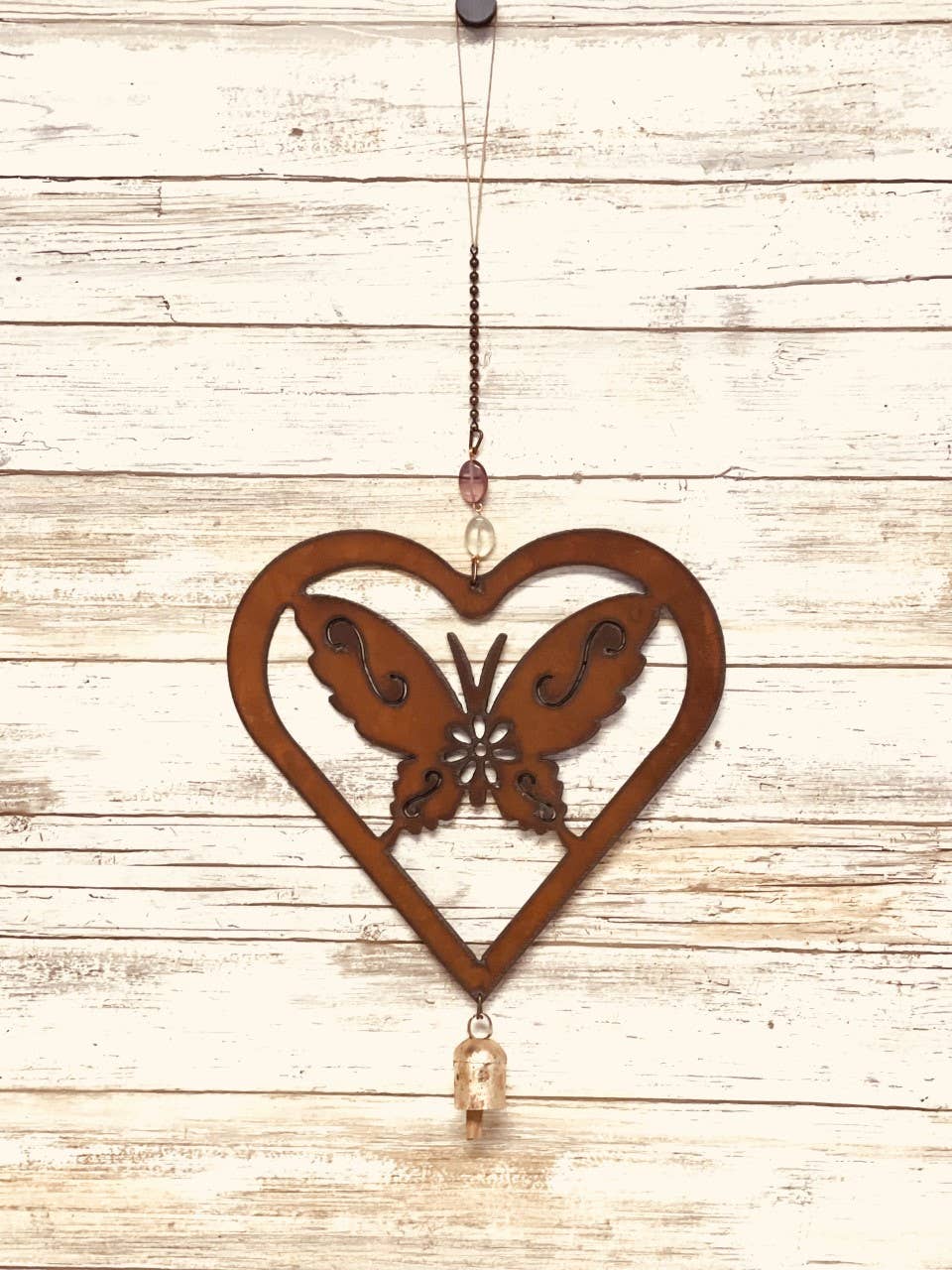 Heart Outline with Butterfly Garden Friend Chime Bell 9 Inch