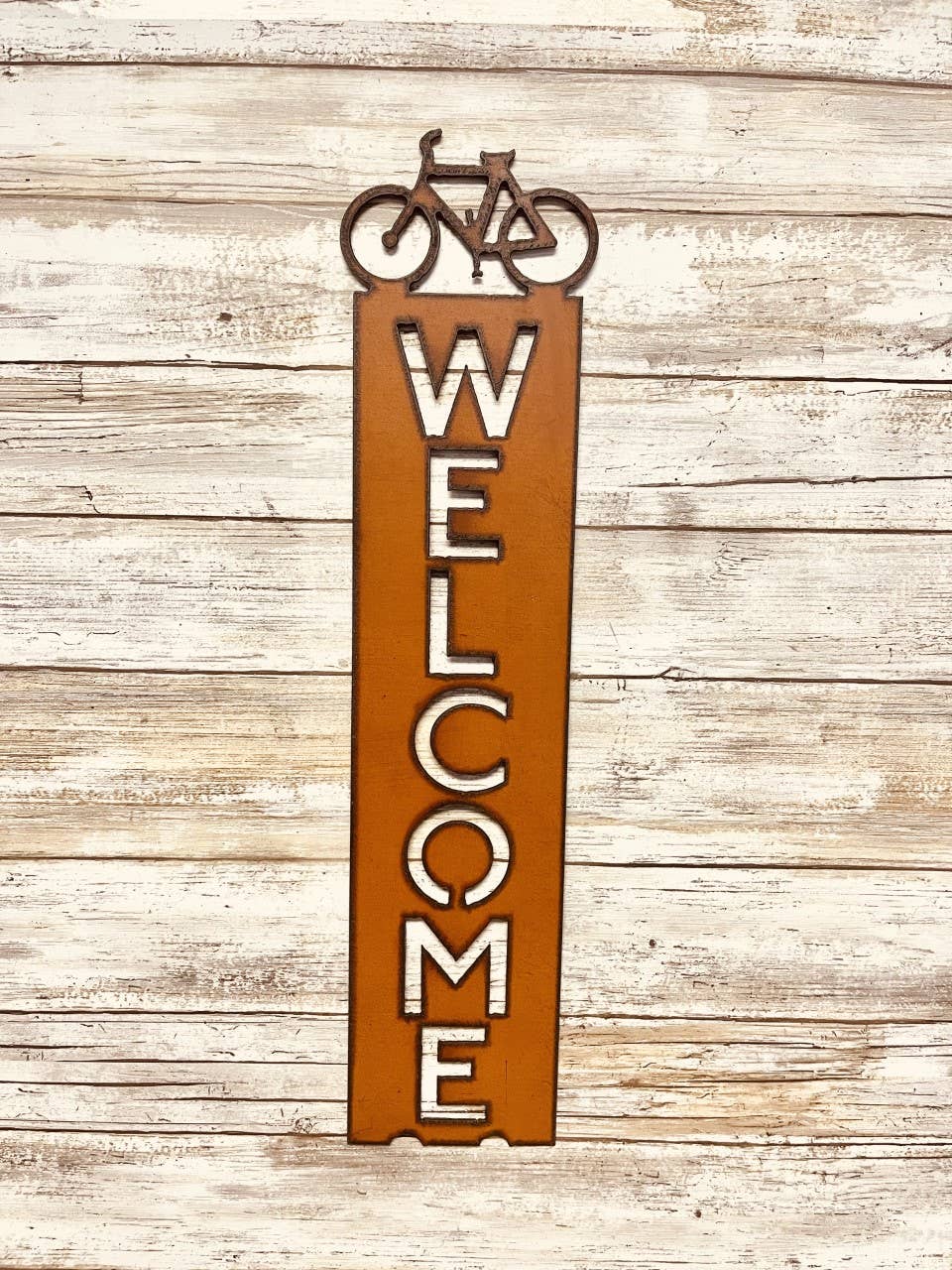 Bicycle Vertical Rustic Metal Welcome Sign