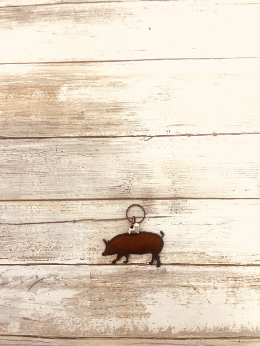 Pig Rustic Metal Farmhouse Key Chain