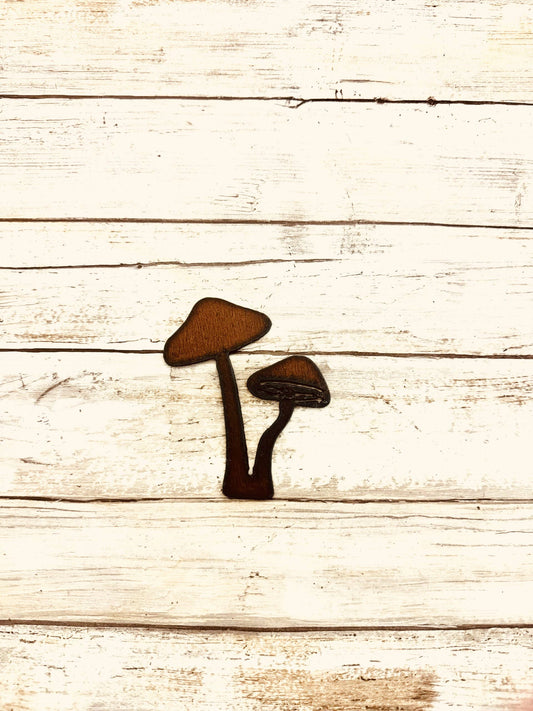 Double Mushroom Rusted Metal Whimsical Magnet Garden lover