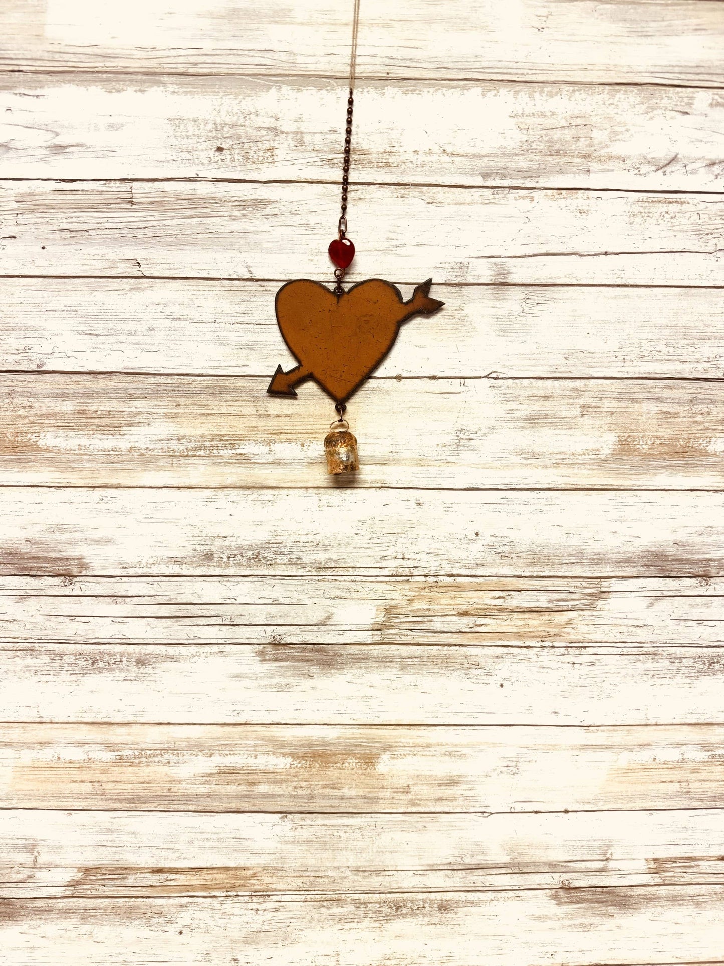 Cupid Heart Valentine Day Garden Chime Bell Rustic Metal