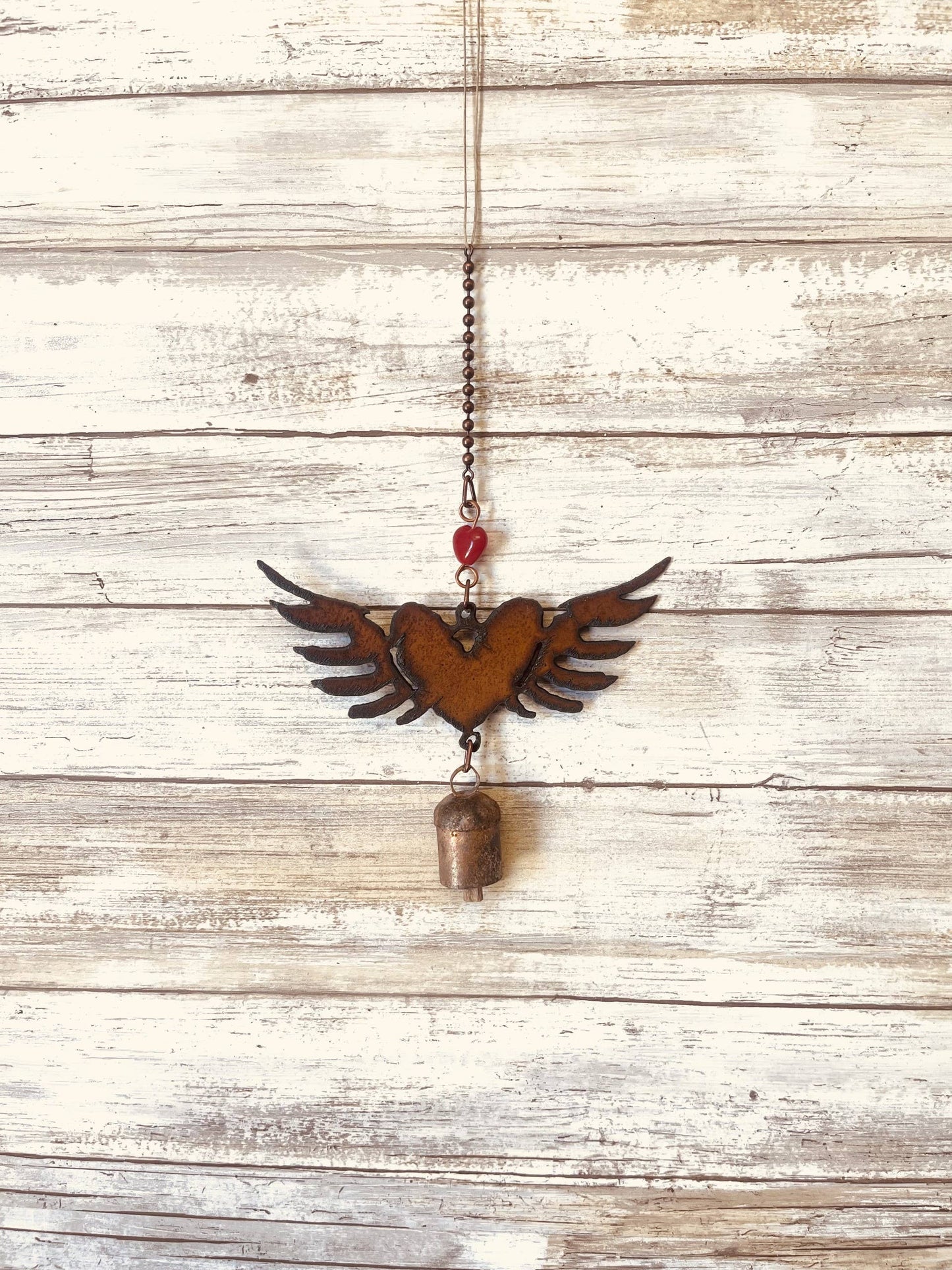 Heart with Wings Bell Rustic Garden Chime