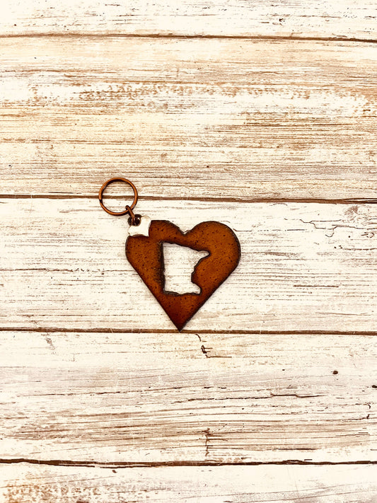 Heart shape with Minnesota Cut out Key Chain