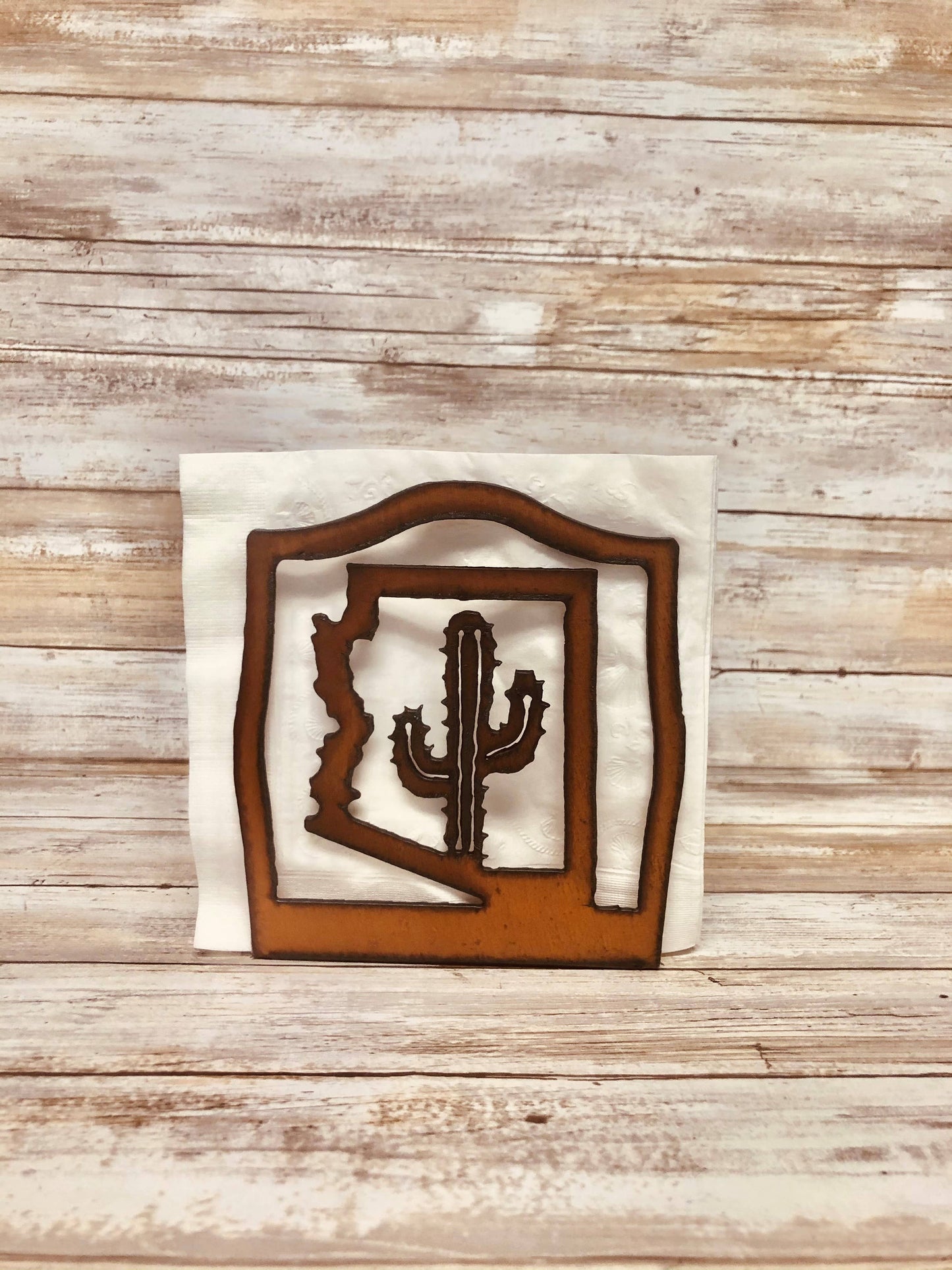 Arizona State Shape Outline with Cactus Napkin Holder