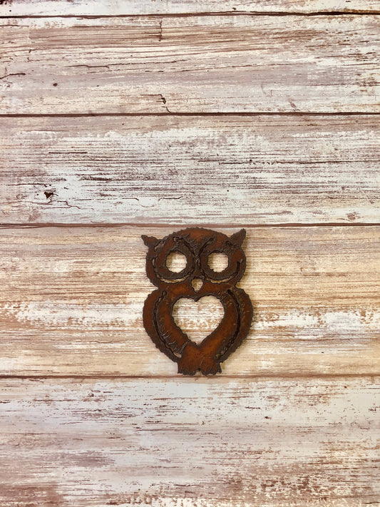 Owl with Heart Rustic Magnet