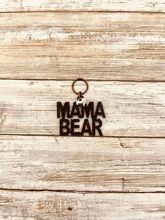 Mama Bear Rustic Metal Keychain