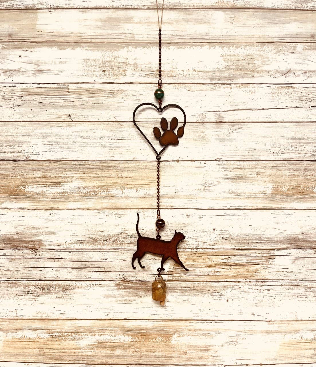 Cat and Paw Double Bell Rustic Pet Lover Boutique chime