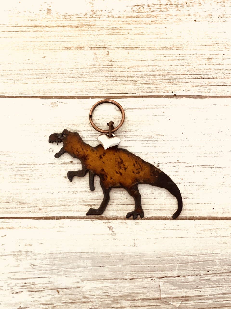 Tyrannosaurus Dinosaur Key Chain Rustic Metal Gift