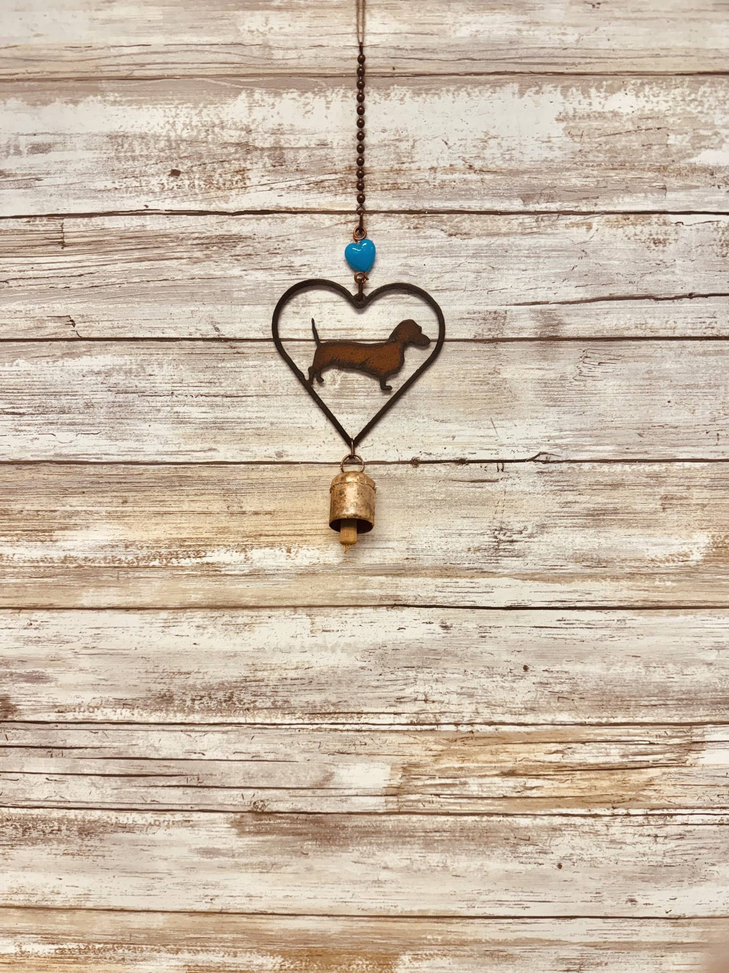 Heart Outline with Dachshund Rustic Metal Garden Bell Chime