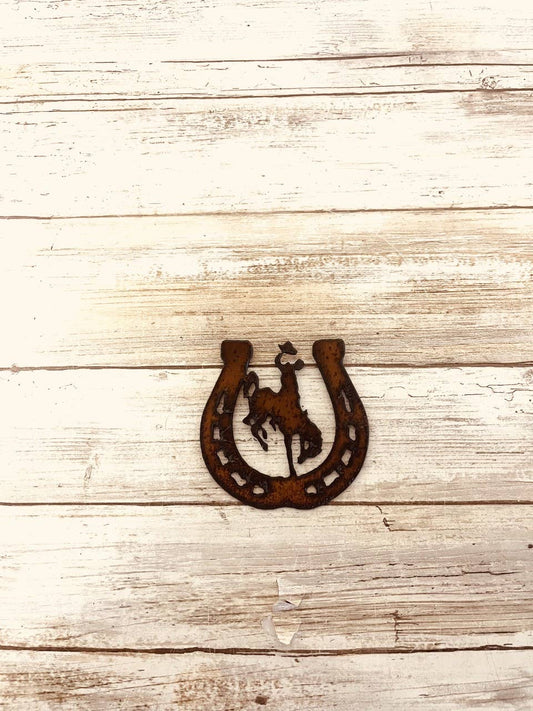 Horseshoe with Wyoming Bronc Rider Magnet Western Gift