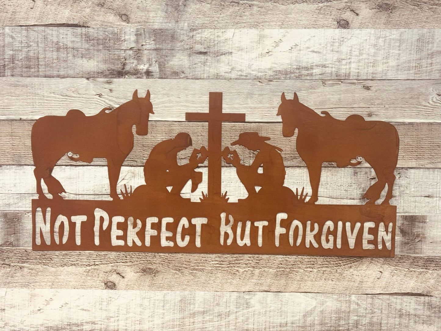 Not Perfect but Forgiven Praying Western Wall Art Sign