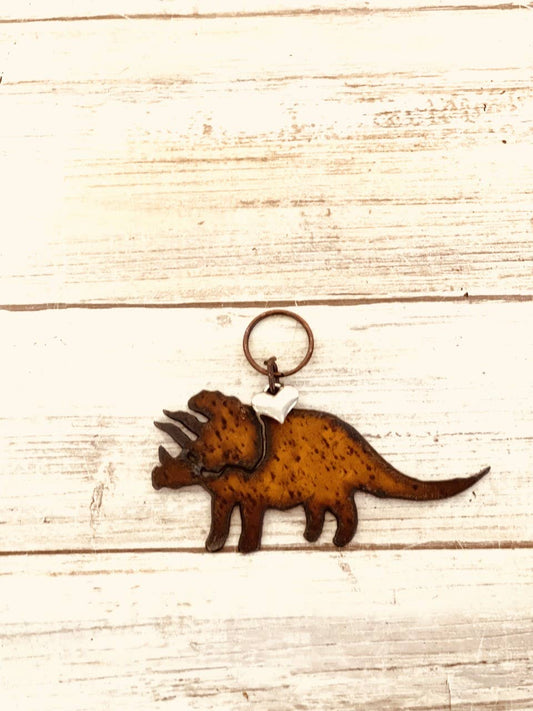 Triceratops Dinosaur Key Chain Rustic Metal Gift