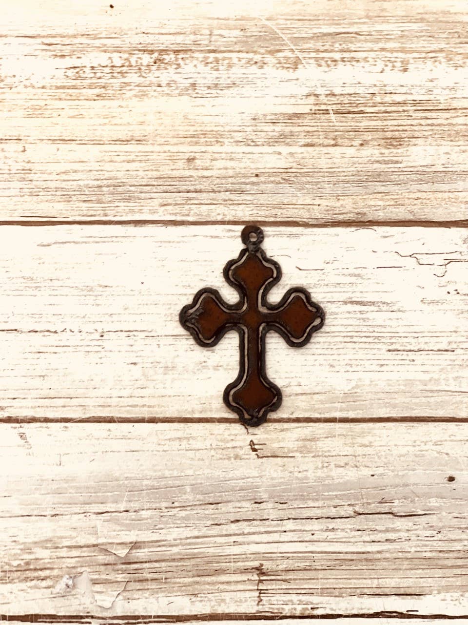 Cross with Cuts Charm Pendant Rustic Metal