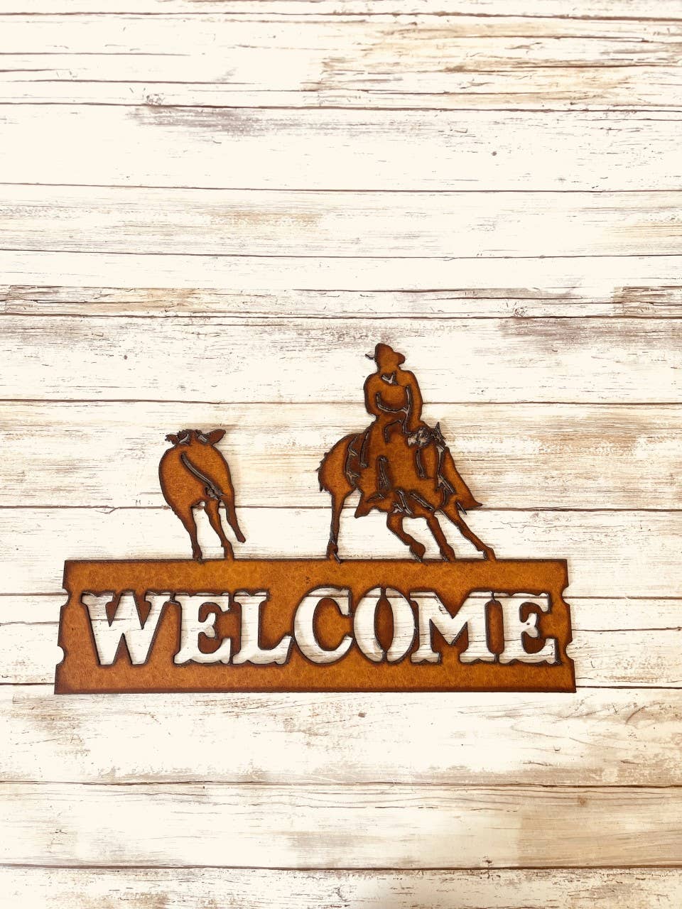 Cutter Horse Horizontal Welcome Western Sign