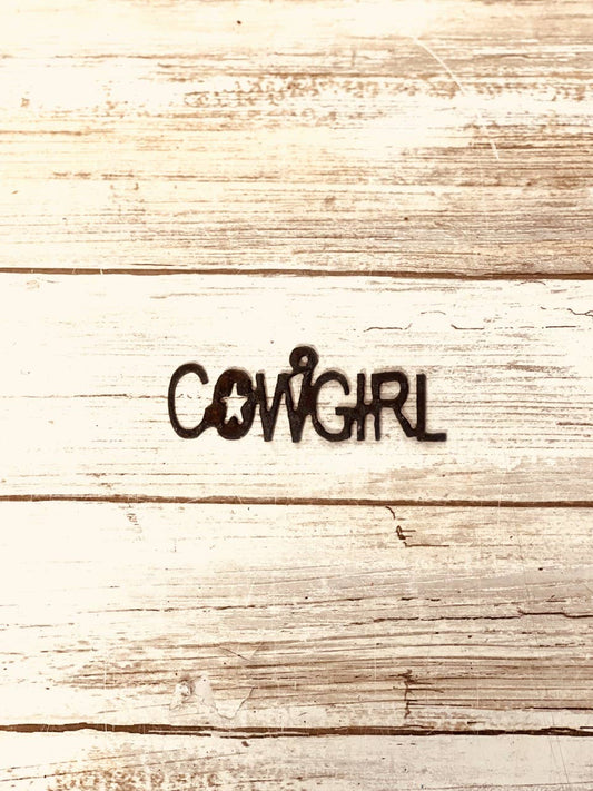 Cowgirl Word Charm Western Rustic Metal Pendant