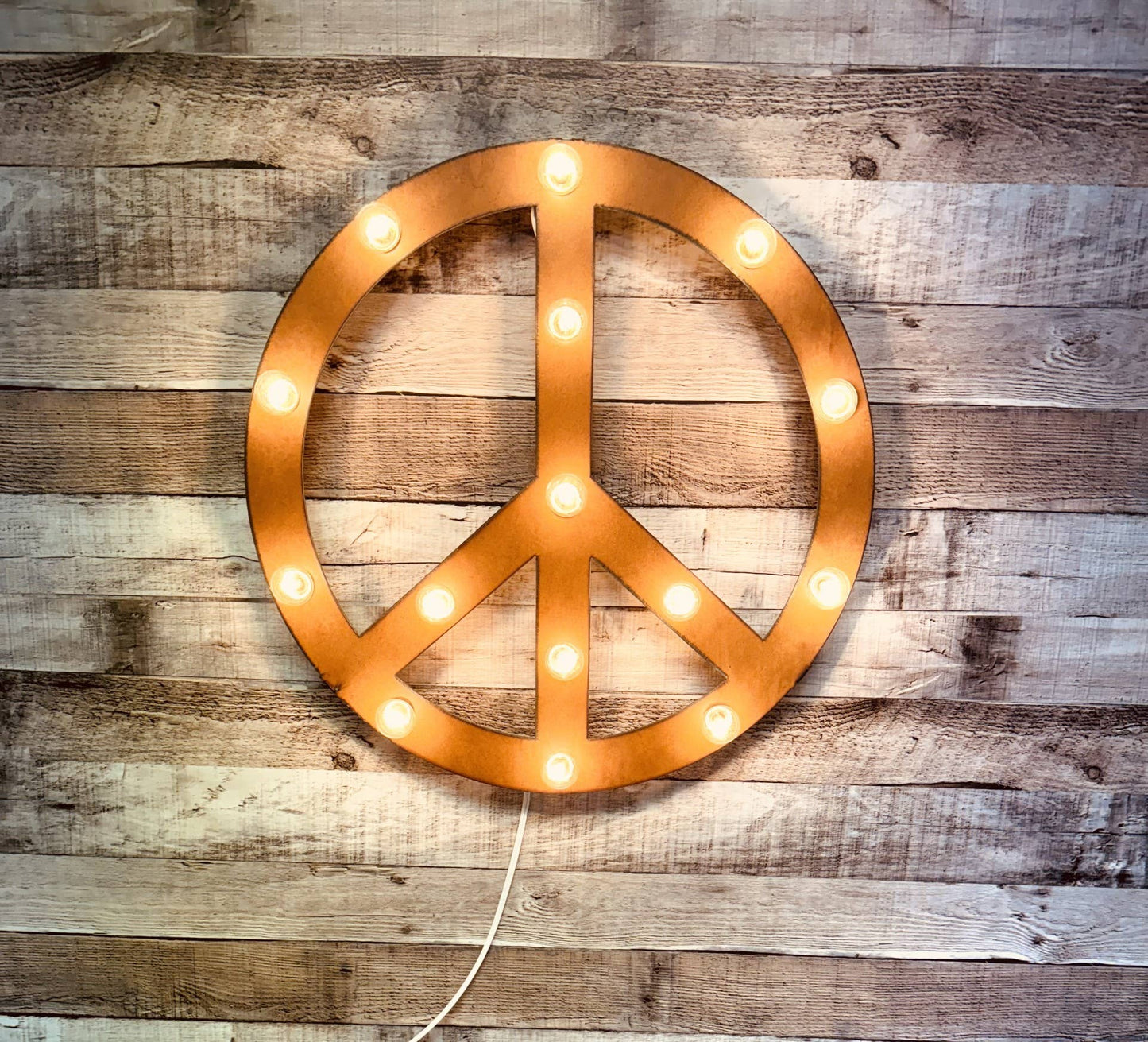 Peace Symbol Rustic Metal Marquee Lighted Hippie Sign