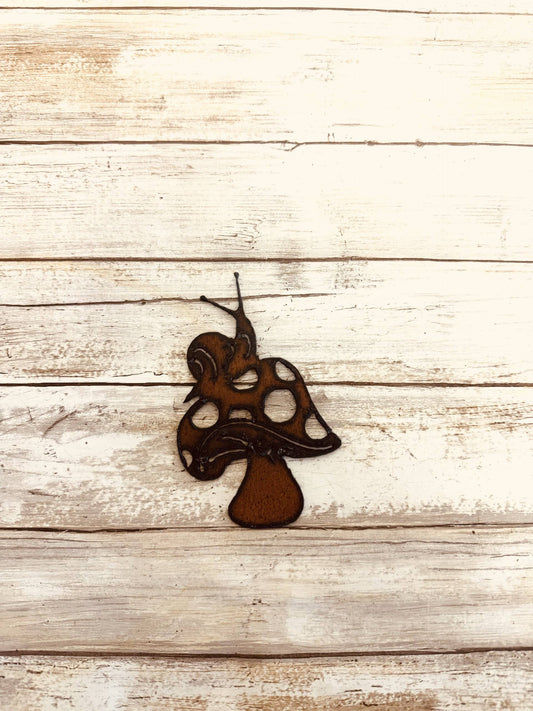 Mushroom with Snail Magnet Rustic Whimsical Garden Gift