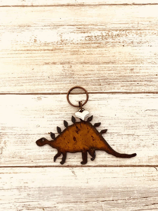 Stegosaurus Dinosaur Key Chain Rustic Metal Gift