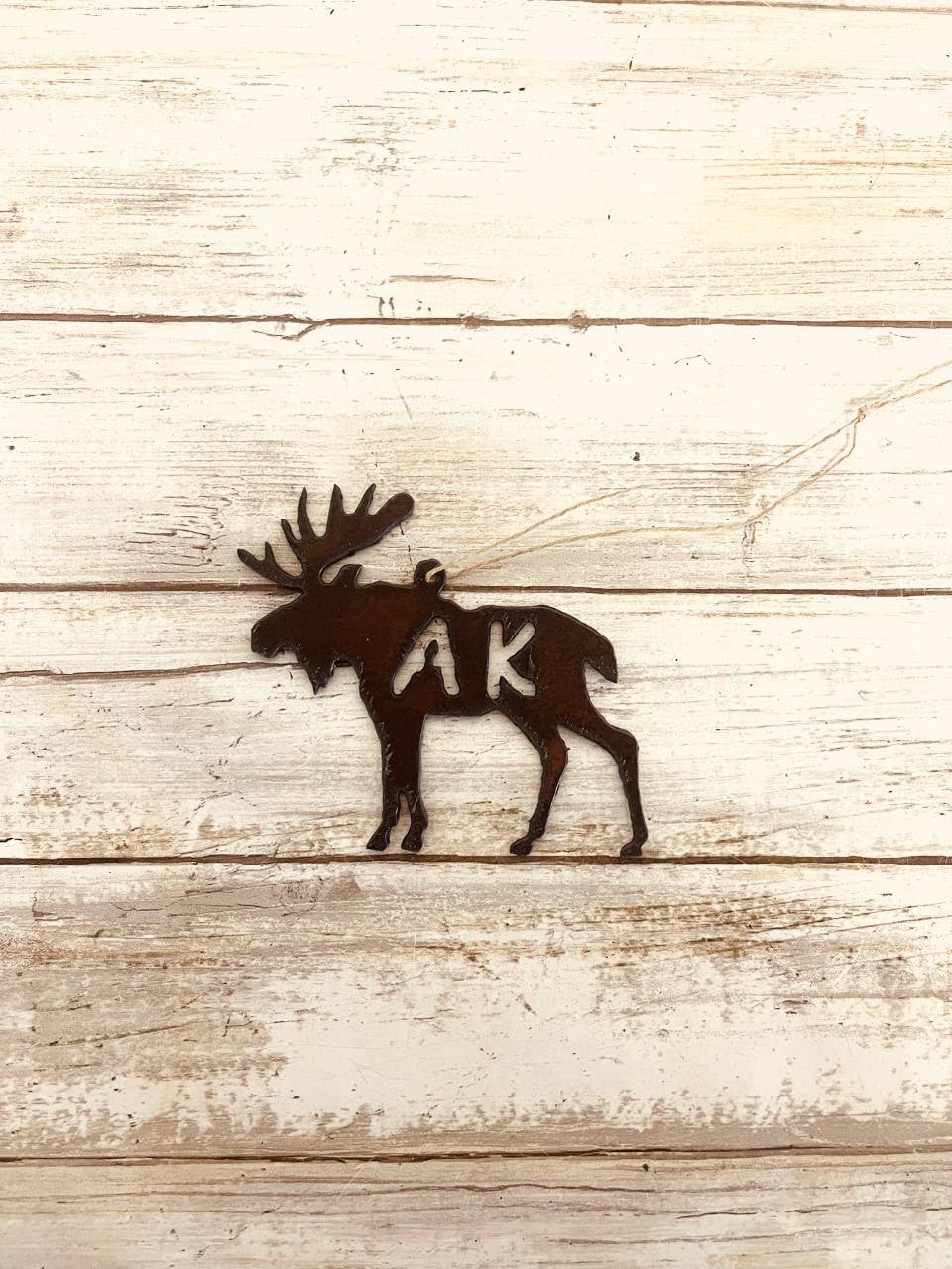 Moose Ornament with AK cutout For Alaska Rustic Metal Home